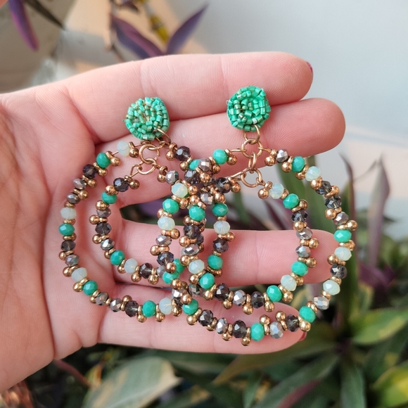 🐦The Mosaic Collection🐦Turquoise and Gold Boho Beaded Earrings - Picture 15 of 16